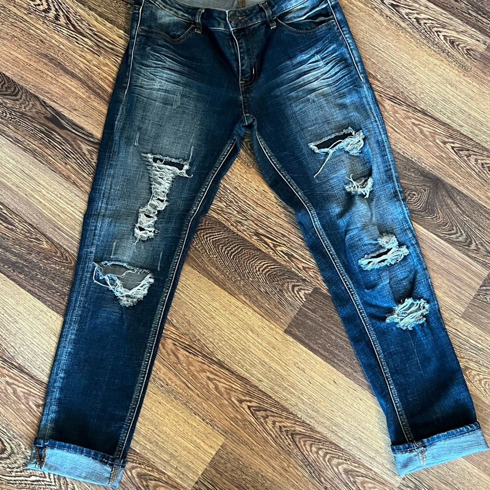 Indigo Rein Distressed Blue Ankle Jeans